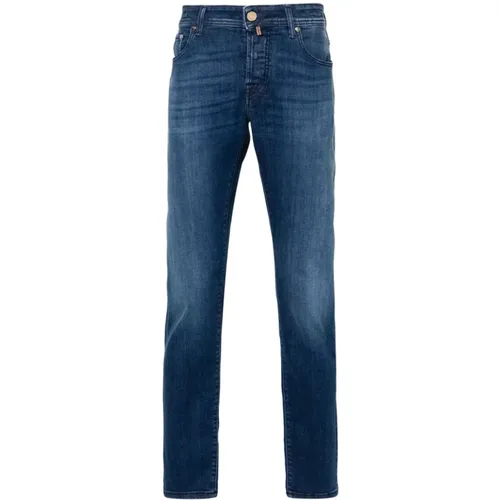 Blaue Bestickte Slim Fit Denim Jeans , Herren, Größe: W33 - Jacob Cohën - Modalova