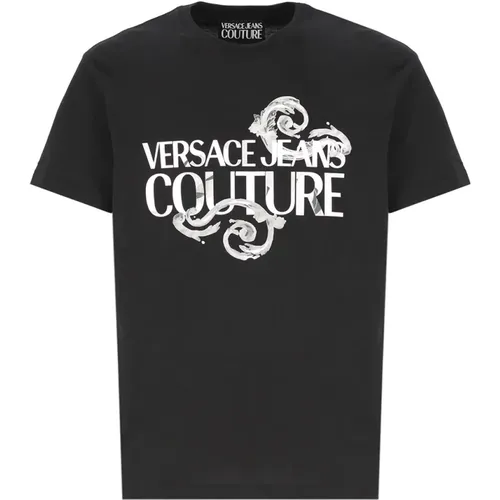 Schwarzes Watercolor Logo T-Shirt - Versace Jeans Couture - Modalova