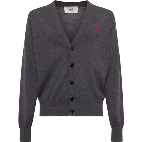 Grauer Merino-Cardigan mit Ami de Coeur , Herren, Größe: L - Ami Paris - Modalova