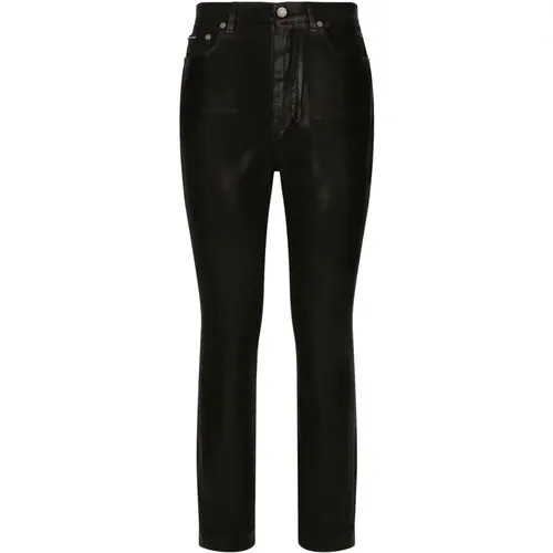 Slim-Fit Cotton Blend Pants , female, Sizes: S - Dolce & Gabbana - Modalova