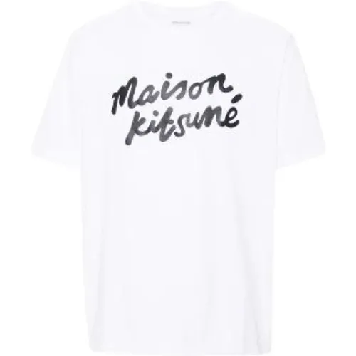 Weißes Baumwoll-Tee-Shirt mit Logo-Druck - Maison Kitsuné - Modalova