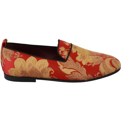 Rot Gold Brokat Loafers Schuhe , Damen, Größe: 39 EU - Dolce & Gabbana - Modalova