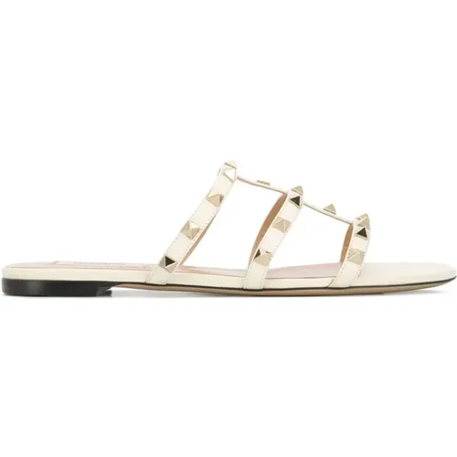 Weiße Rockstud Ledersandalen , Damen, Größe: 39 EU - Valentino Garavani - Modalova