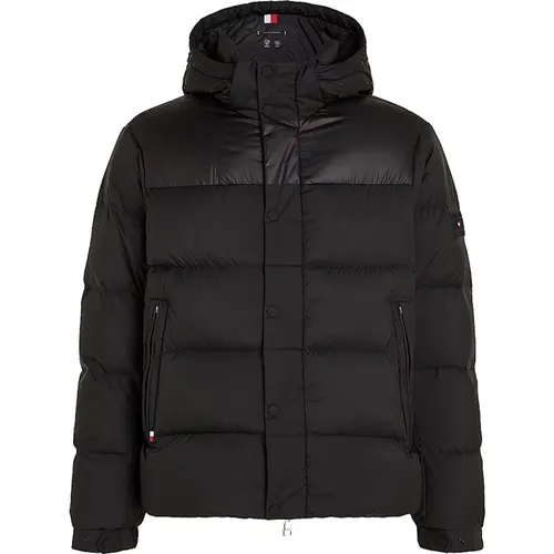 Schwarze Kapuzen-Pufferjacke , Herren, Größe: XL - Tommy Hilfiger - Modalova