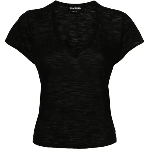Semi-Transparent T-shirt with Gold Logo , female, Sizes: 3XS - Tom Ford - Modalova