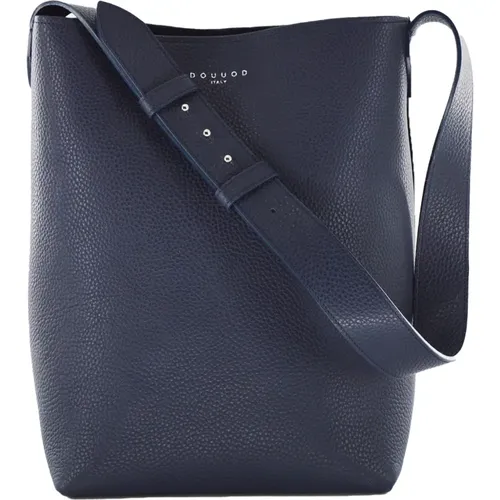 Blaue Leder Bucket Bag mit Verstellbarem Riemen , Damen, Größe: ONE Size - Douuod Woman - Modalova