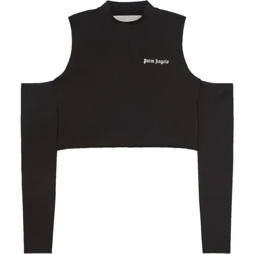 Schwarzes Shirt mit Schulterausschnitten und Logo-Detail , Damen, Größe: L - Palm Angels - Modalova