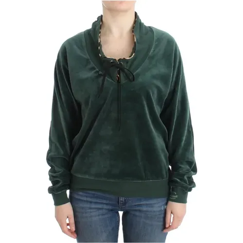 Grüner Samt Zip-Through Sweater , Damen, Größe: S - Roberto Cavalli - Modalova