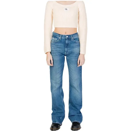 Blaue Jeans mit Reißverschluss und Abnutzungseffekt , Damen, Größe: W25 L32 - Calvin Klein Jeans - Modalova