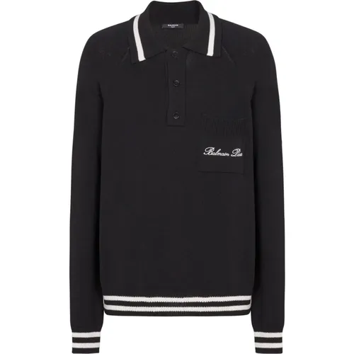 Long-sleeved wool polo shirt with Signature embroidery , male, Sizes: L - Balmain - Modalova