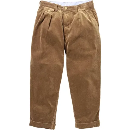 Golden Brown Corduroy Pants with Double Pleats , male, Sizes: L - Beams Plus - Modalova