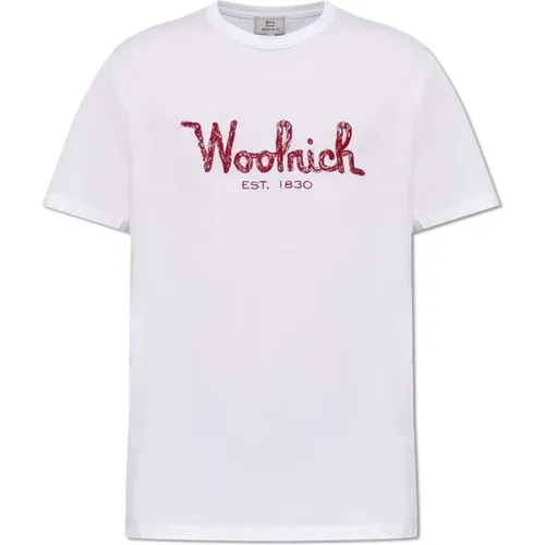 T-Shirt mit Logo , Herren, Größe: L - Woolrich - Modalova