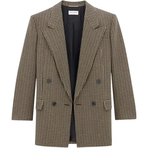 Checkered Black Brown Blazer , female, Sizes: M - Saint Laurent - Modalova