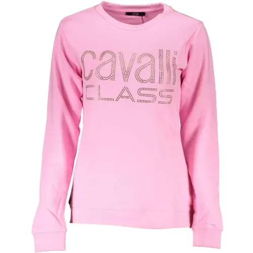 Rosa Strass Crew Neck Sweatshirt , Damen, Größe: XS - Cavalli Class - Modalova