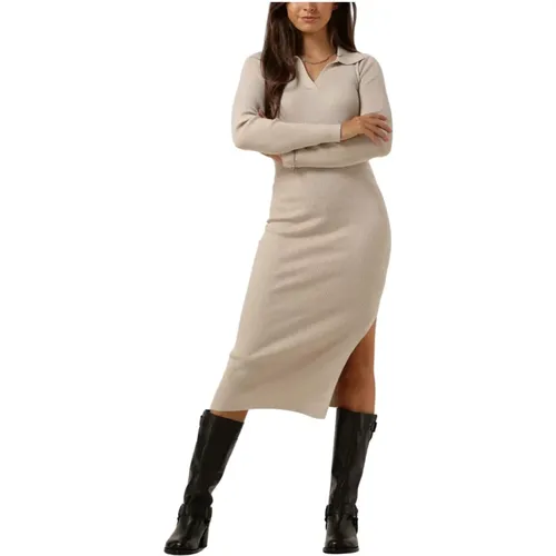 Cremefarbenes Midi-Kleid mit Schlitz , Damen, Größe: XL - Moves - Modalova