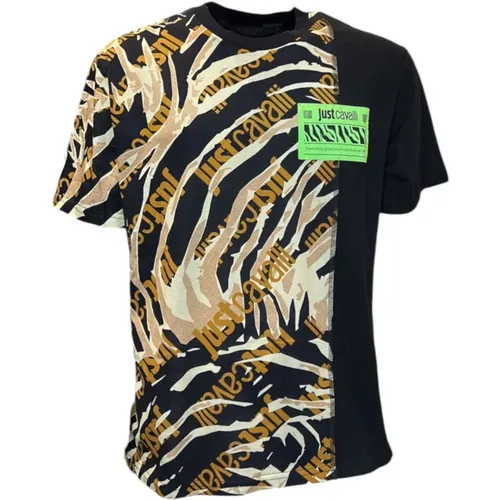 Kurzarm Baumwoll T-Shirt mit All Over Logo Druck - Just Cavalli - Modalova