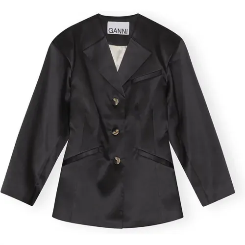 Doppelsatin Taillierter Blazer - Ganni - Modalova