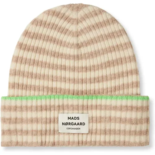 Ribbed Knit Hat with Logo , female, Sizes: ONE SIZE - Mads Nørgaard - Modalova