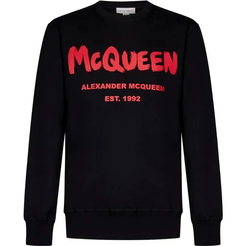 Schwarzer Sweatshirt mit Rotem Logo - alexander mcqueen - Modalova