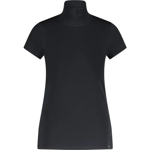 Slim Fit T-Shirt with Slit Stand Collar , female, Sizes: XS, L - Marc Cain - Modalova