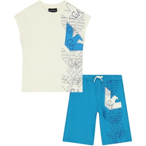 Junior Sand/Blau T-Shirt und Bermuda Set - Emporio Armani - Modalova