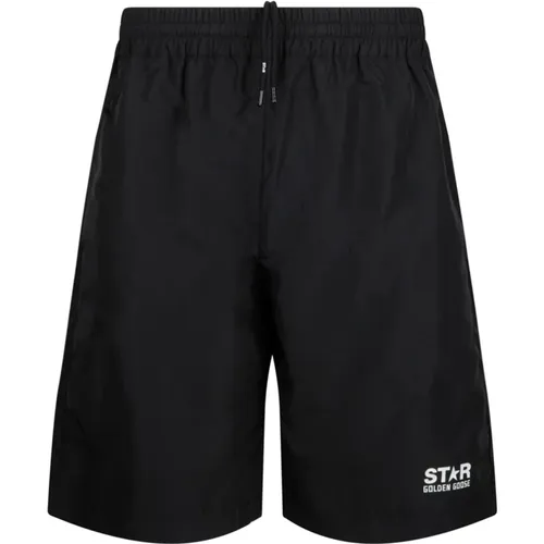 Schwarze Logo-Shorts mit Kordelzug Regular Fit , Herren, Größe: L - Golden Goose - Modalova