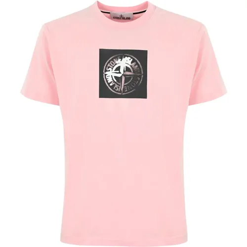 Logo Print Baumwoll T-Shirt , Herren, Größe: L - Stone Island - Modalova
