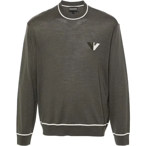 Wollpullover Rundhalsausschnitt Langarm Geripptes Logo , Herren, Größe: XL - Emporio Armani - Modalova