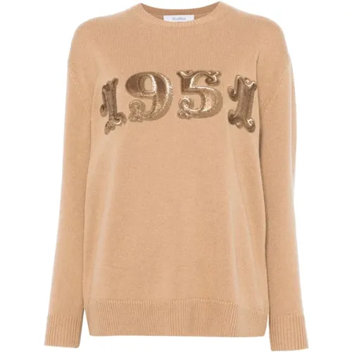 Camel Wool-Cashmere Sweater with Sequin Detailing , female, Sizes: S, L, M, XS - Max Mara - Modalova