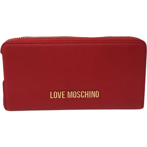 Rote Geldbörse mit Reißverschluss und Münz- und Kartenschlitzen - Love Moschino - Modalova