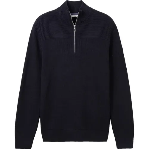 Eleganter Gestreifter Troyer Pullover , Herren, Größe: XL - Tom Tailor - Modalova