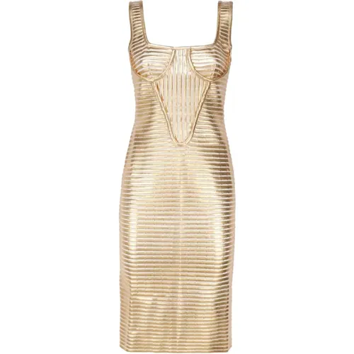 Golden Metallic Stripe Dress , female, Sizes: XS - Genny - Modalova