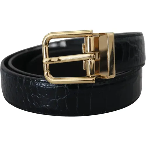 Exotic Leather Belt with Golden Buckle , male, Sizes: 75 CM - Dolce & Gabbana - Modalova