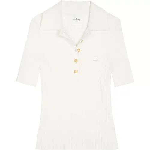 Ribbed Embroidered Polo Shirt , female, Sizes: S, XS - Courrèges - Modalova