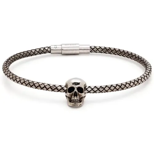 Silver Skull-Charm Woven Bracelet , male, Sizes: M - alexander mcqueen - Modalova