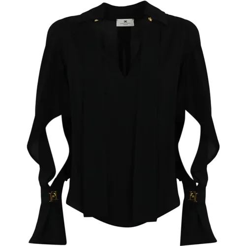 Schwarze Georgette Bluse mit Cut-Out Ärmeln , Damen, Größe: L - Elisabetta Franchi - Modalova