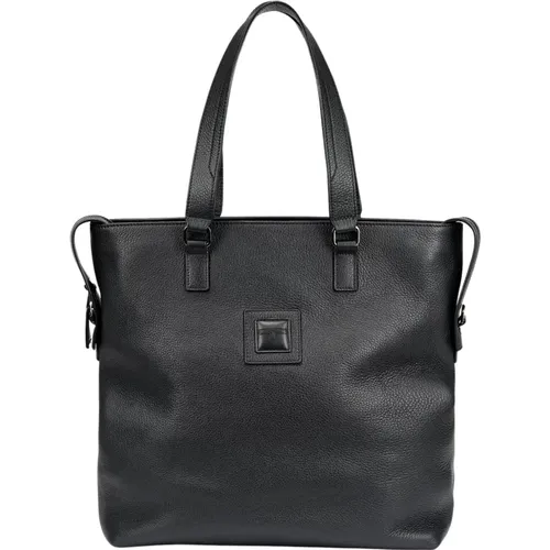 Genarbte Kalbsleder-Tote-Tasche mit T-Logo-Patch - Testoni - Modalova