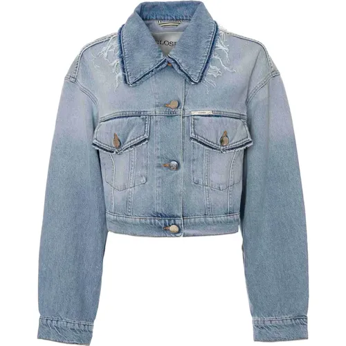 Boxy Denim Jacket with Destroyed Effects , male, Sizes: S, M - closed - Modalova