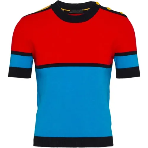 Knitted T-Shirt with Embroidered Logo , male, Sizes: L - Prada - Modalova