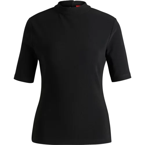 Geripptes Jersey-Top mit Knopf-Details , Damen, Größe: L - Hugo Boss - Modalova