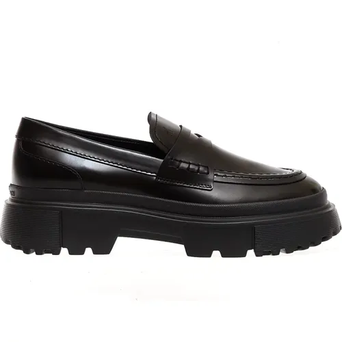 Schwarze Leder Loafer Mokassins , Damen, Größe: 37 EU - Hogan - Modalova