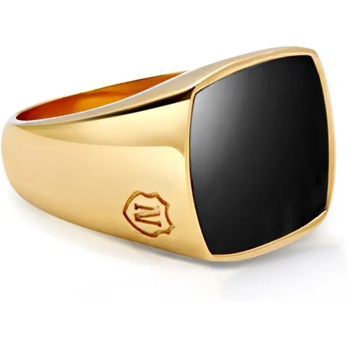 Men's Gold Signet Ring with Onyx , male, Sizes: 64 MM, 60 MM, 66 MM, 62 MM, 58 MM, 68 MM, 56 MM - Nialaya - Modalova
