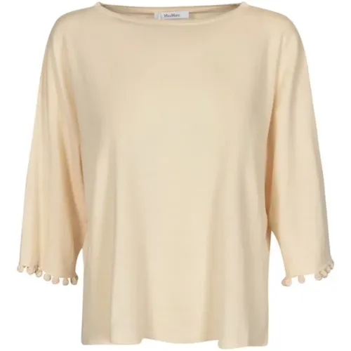 Ivory Boat Neck Sweater with Pom Poms , female, Sizes: M - Max Mara - Modalova