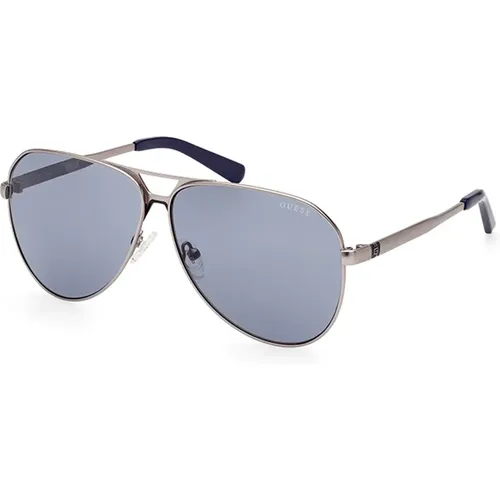 Stilvolle Matte Anthrazit Blaue Sonnenbrille , Herren, Größe: 61 MM - Guess - Modalova