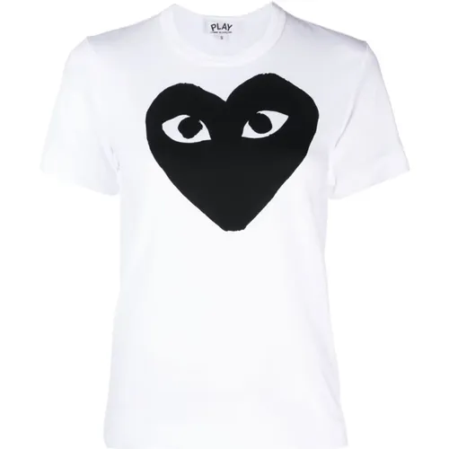 Herz Logo Baumwoll T-shirt Weiß , Damen, Größe: S - Comme des Garçons Play - Modalova