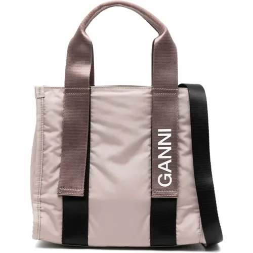 Grey Shoulder Bag with Logo Patch , female, Sizes: ONE SIZE - Ganni - Modalova