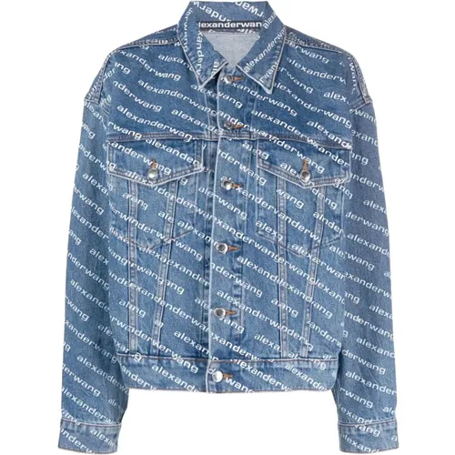 Indigo Blaue Denim Logo Print Jacke , Damen, Größe: M - alexander wang - Modalova