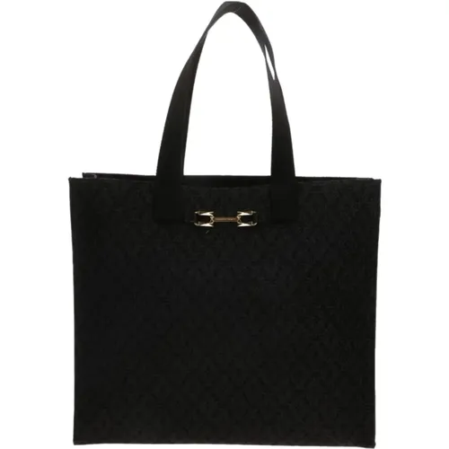 Rafia Shopper Bag with Metal Plaque , female, Sizes: ONE SIZE - Elisabetta Franchi - Modalova