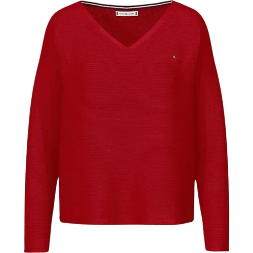 Roter Öko-Freundlicher Pullover mit Besticktem Logo - Tommy Hilfiger - Modalova