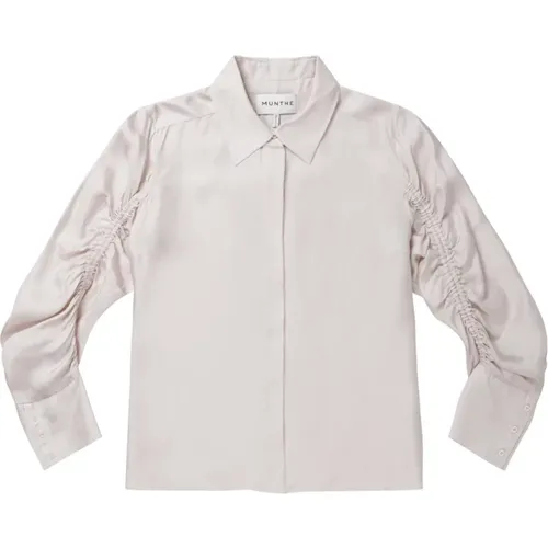 Feminine Silk Shirt with Draped Sleeves , female, Sizes: XS, 2XL, S - Munthe - Modalova